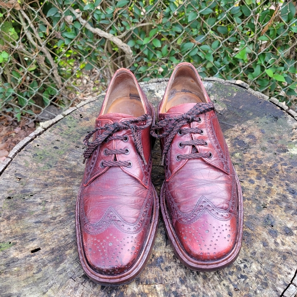 Kings of Lloyd Mens 10 M Burgundy Brown Dress Luxe Leather Wingtip Derby Shoes main image 8